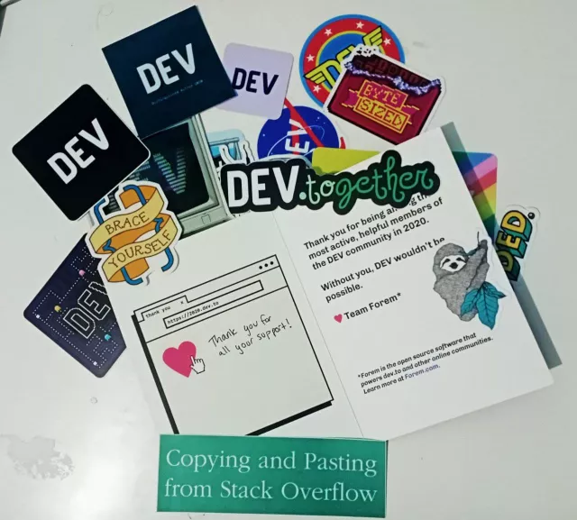 dev.to stickers and thank you card